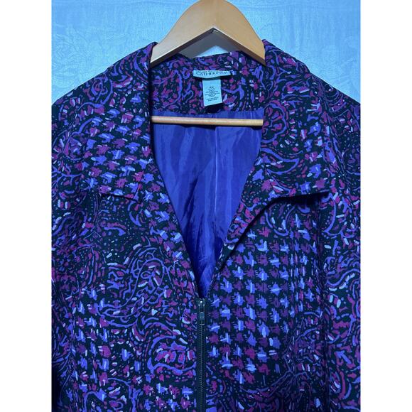Maggie Barnes Catherines Blazer 4X Purple Print Full Zip Jacket - Picture 4 of 9